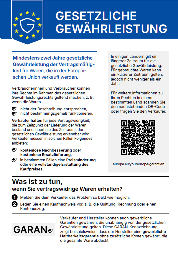 Gewährleistungslabel: Informationen zu Ihrem gesetzlichen Gewährleistungsrecht